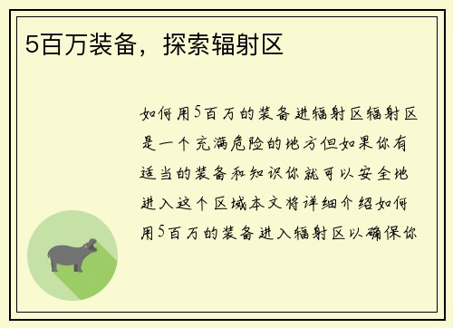 5百万装备，探索辐射区