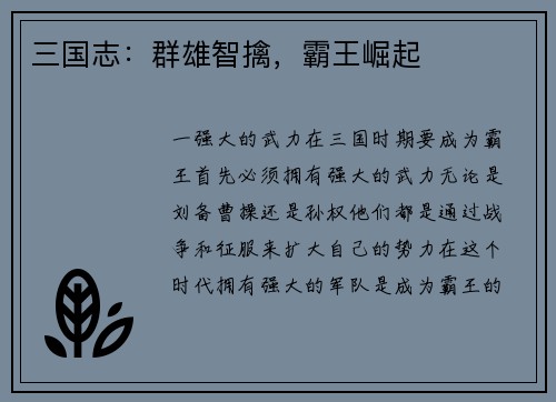 三国志：群雄智擒，霸王崛起